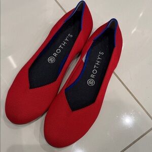Rothy's Vibrant Red Flats with Blue Trim